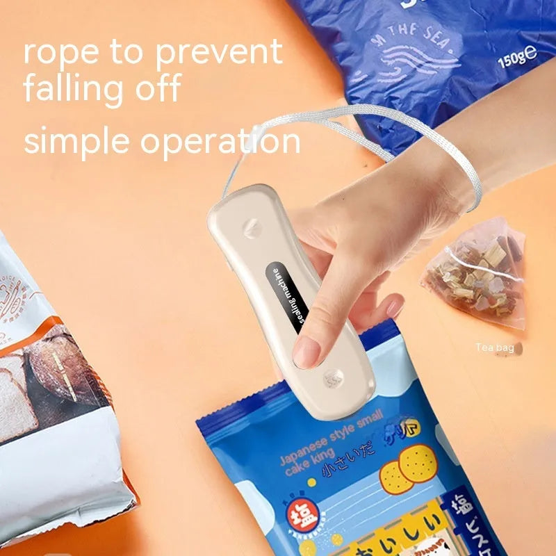 Milky white portable USB sealing machine with magnetic patch for kitchen food preservation