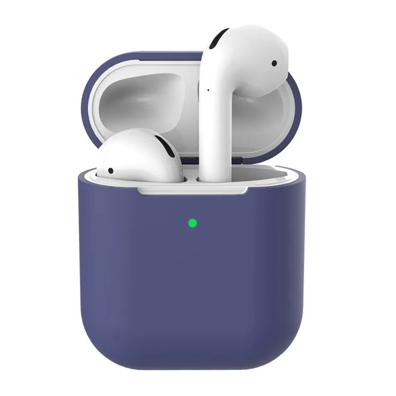 Silicone protective case for AirPods 2 shown in multiple colour options including black, blue, pink, and red.