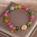 Colourful tourmaline gourd blessing card bracelet for women with electroplated finish.