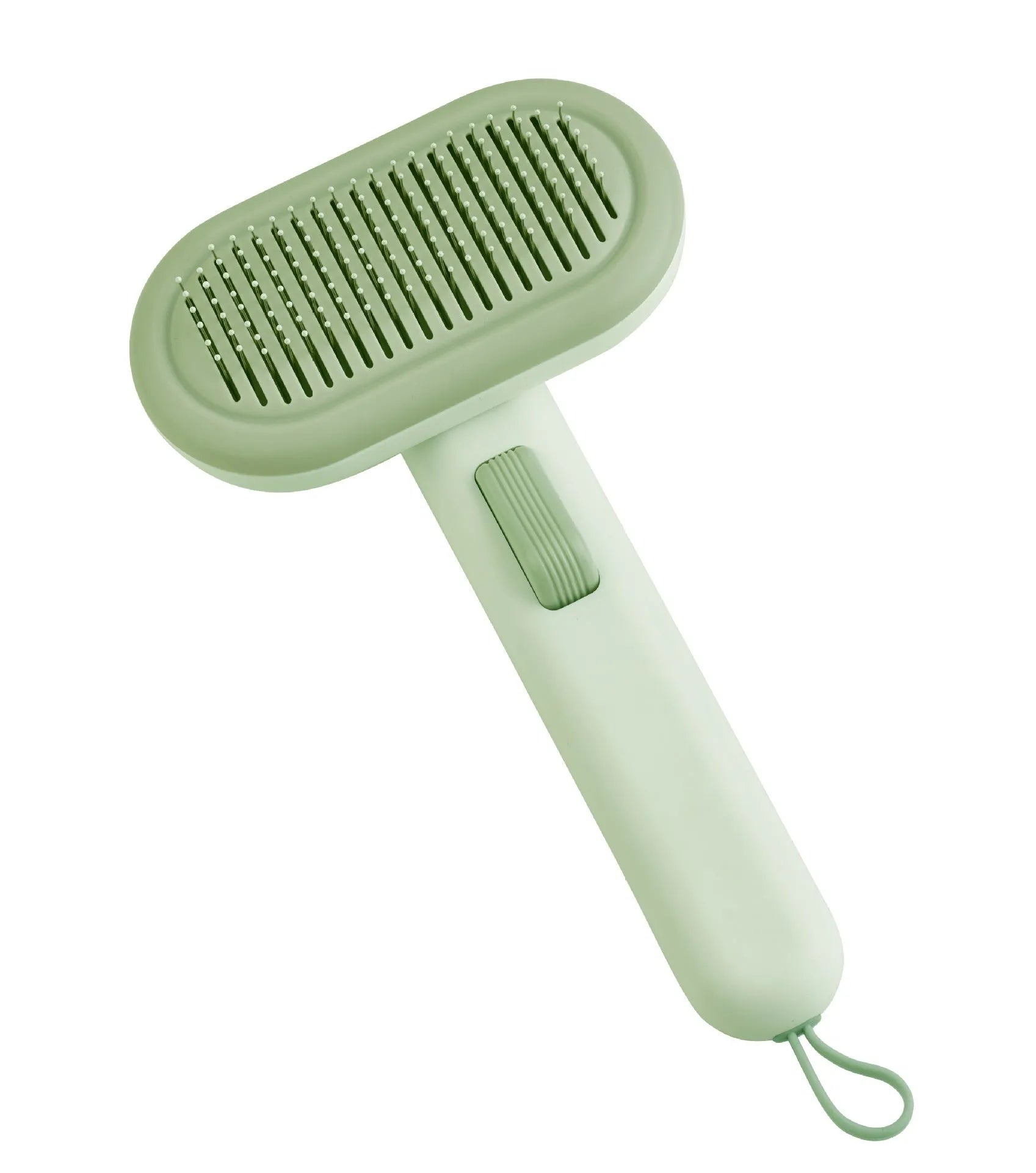 Large light grey pet grooming comb with stainless steel teeth and integrated tools for cat and dog hair removal.
