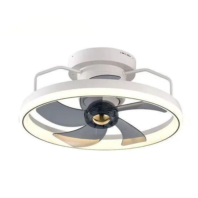Modern simple ceiling fan with integrated light fixture showing 500mm diameter and acrylic lampshade