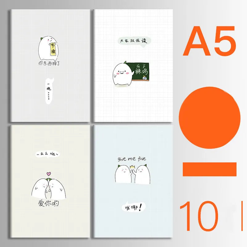 Ten soft cover thread-bound notebooks in A5 and B5 sizes with various designs