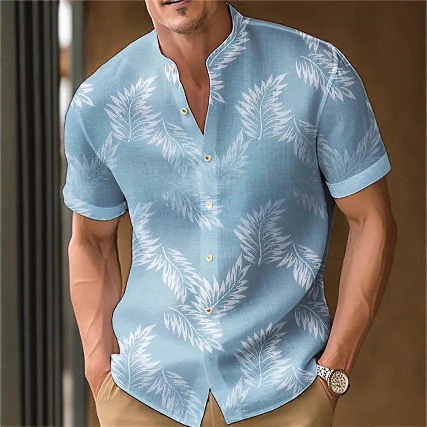 Men's casual printed polyester shirt shown in one of eight available colours