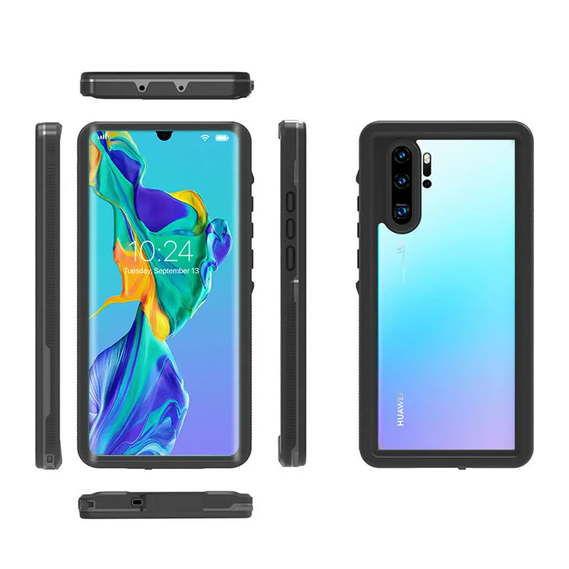 Huawei P30 Pro phone case with wave point pattern in grass blue colour showing all-inclusive protection design