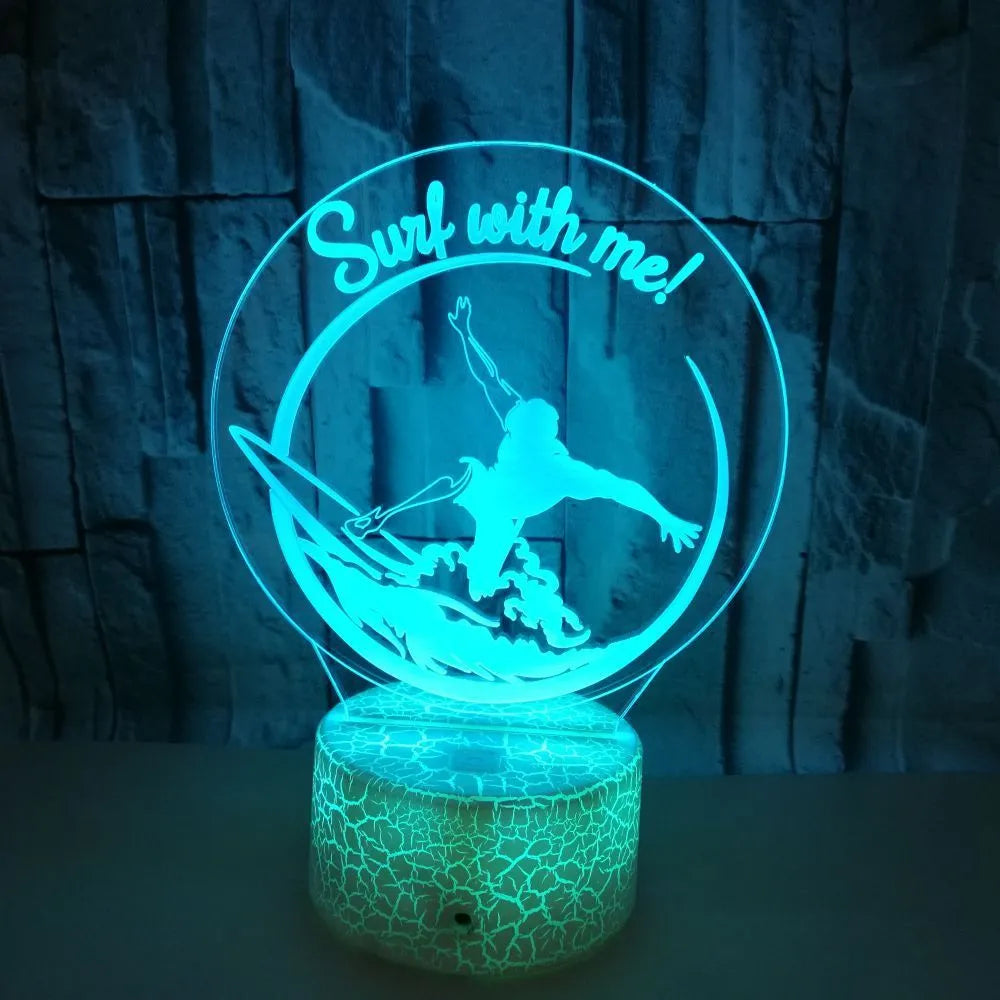 3D LED night lamp with crack pattern on acrylic panel, black ABS base, touch control