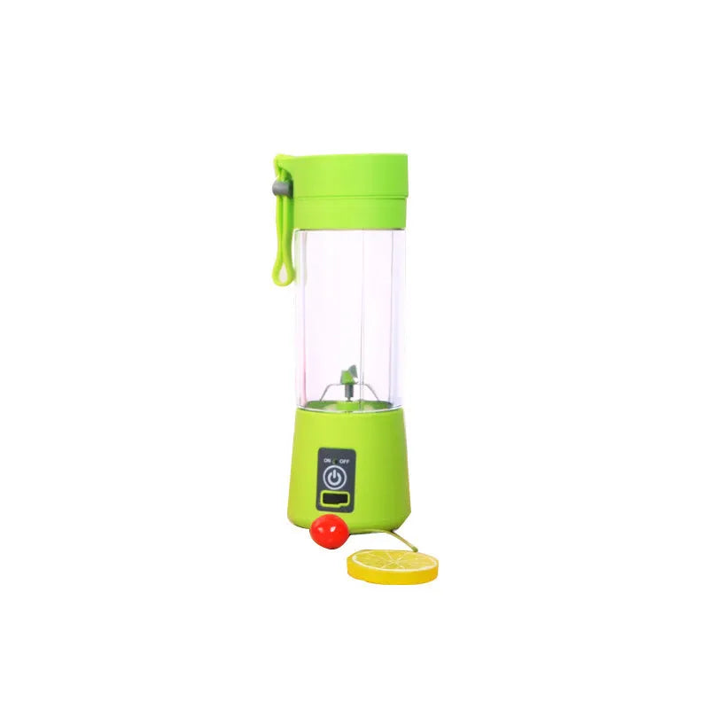 Portable pink USB electric fruit juicer with stainless steel blade and carrying rope