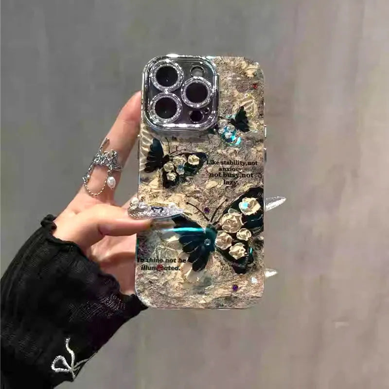 Retro brown butterfly acrylic phone case with flash lens bracket for iPhone