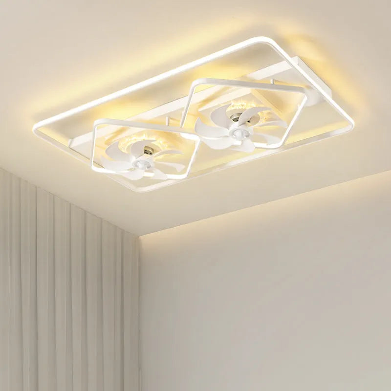 Modern ceiling fan light with plastic blades and acrylic lampshade showing thin suction mounting profile