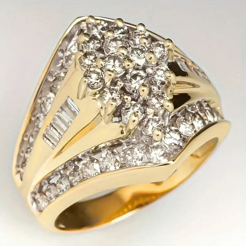 Geometric copper ring with electroplated gold finish showing palace style design