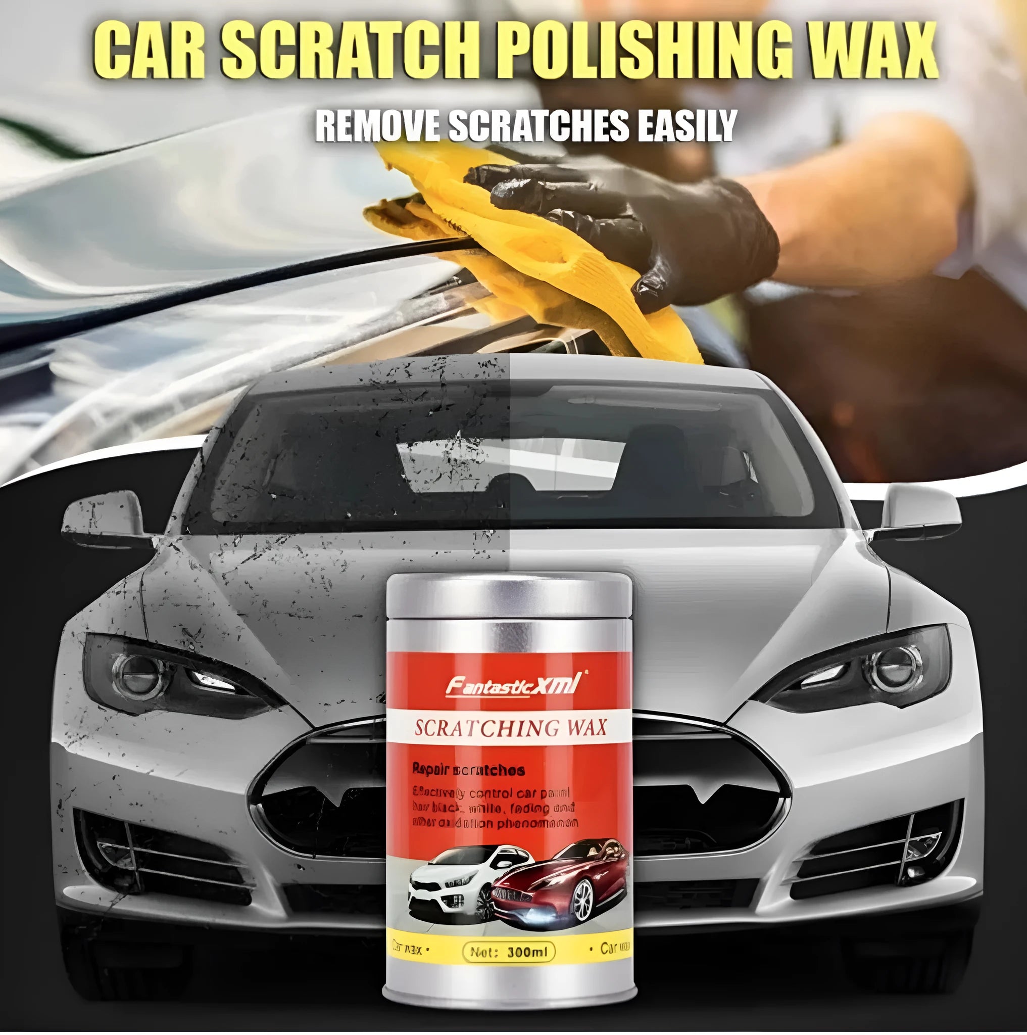 Car scratch repair polishing wax with distribution towel and magic sponge for paint restoration