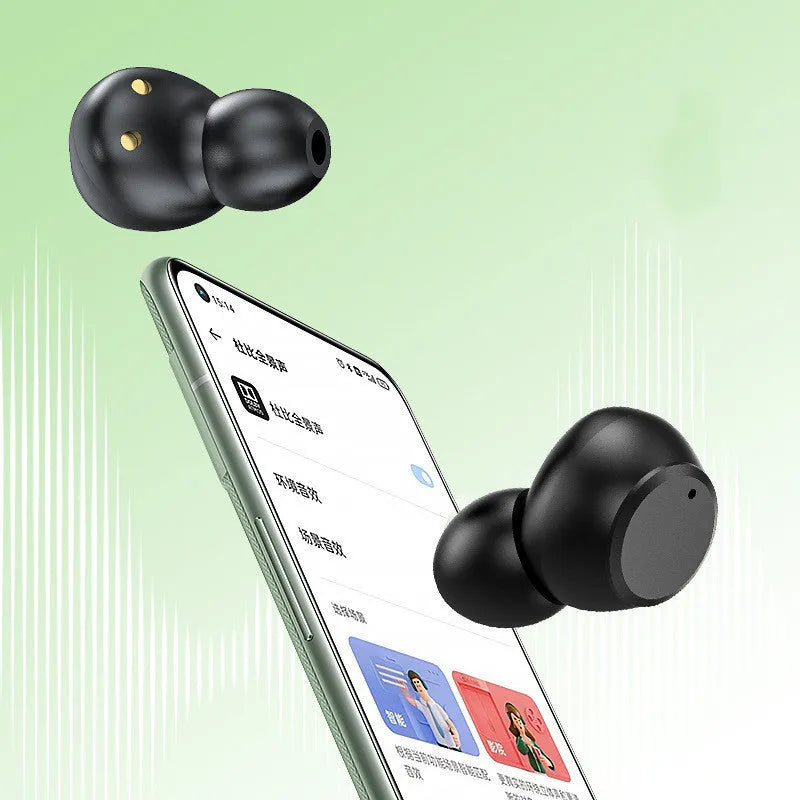 T62 wireless Bluetooth earbuds in black with digital display on charging case