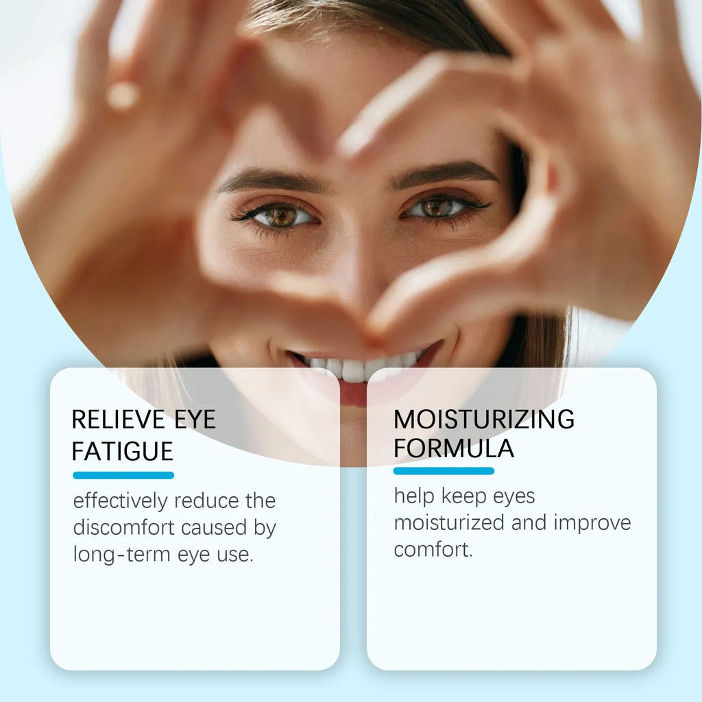 Bottle of moisturising eye drops with mint leaf and sodium hyaluronate for soothing dry eyes.