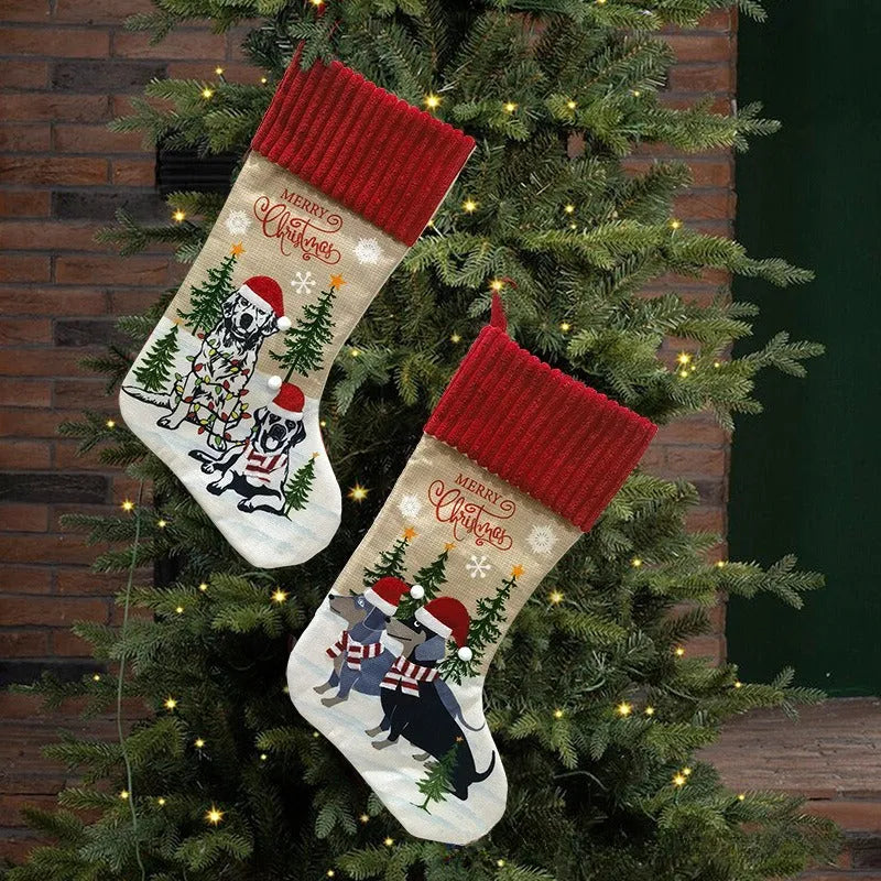 Christmas tree pendant with pet sock designs measuring 46cm by 28cm