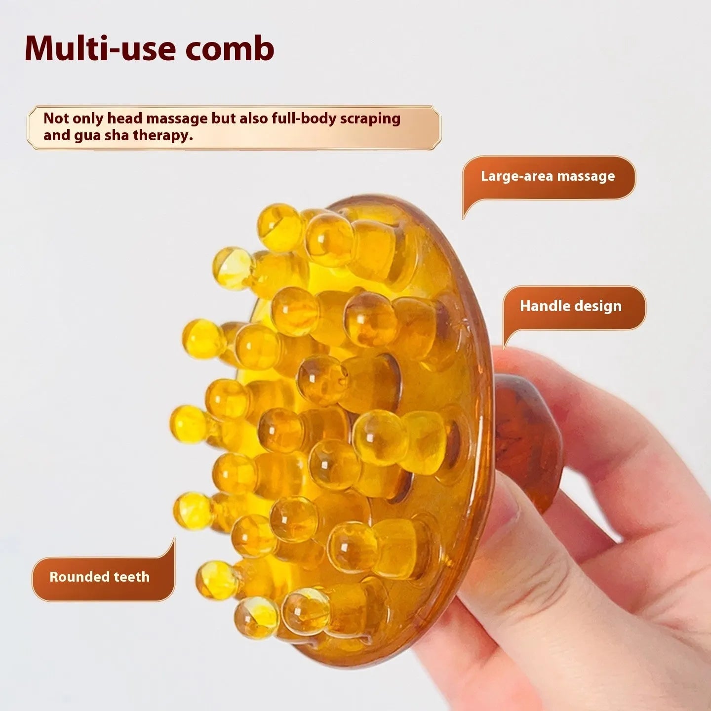 Wooden disc massage comb with 21 teeth for head acupressure in coffee brown colour