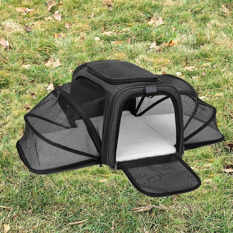 Large capacity portable cat carrier bag in solid colours with piping accents
