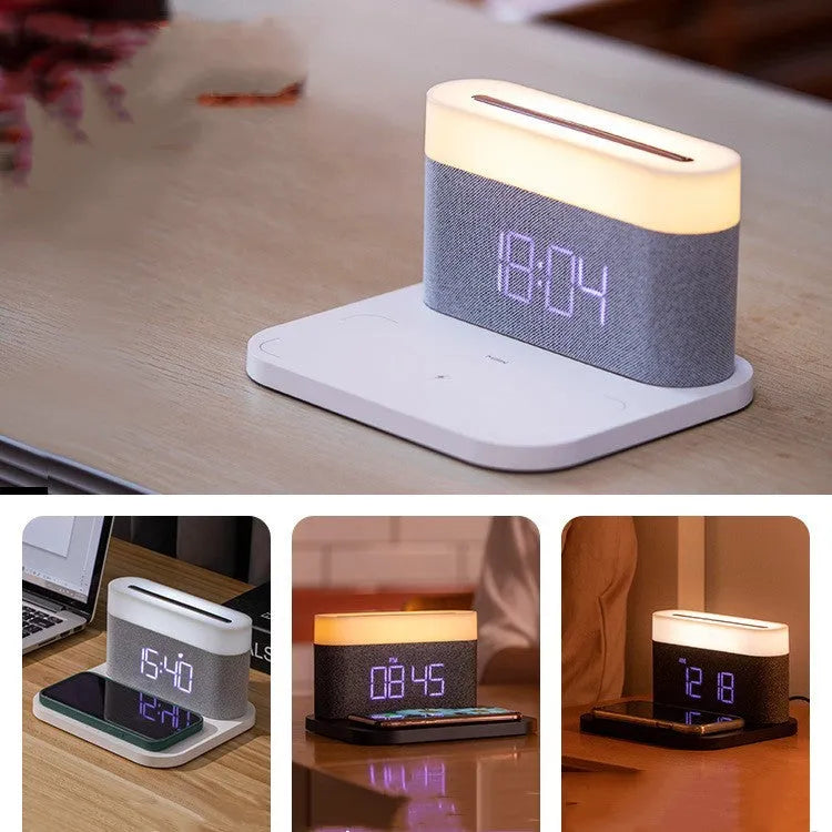 Multi functional three in one magnetic wireless charging LED night light with touch dimmer and Type-C USB in black