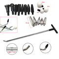 Silver spring steel car dent repair tool with single hook and sixteen replaceable heads for no-paint dent removal