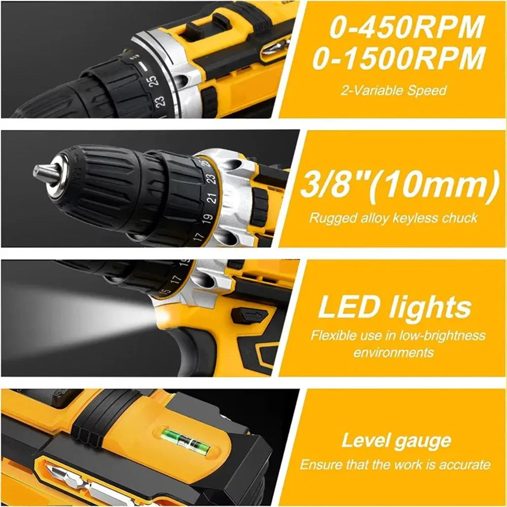 Brushed impact drill with lithium battery, two-speed control, and impact function for industrial use