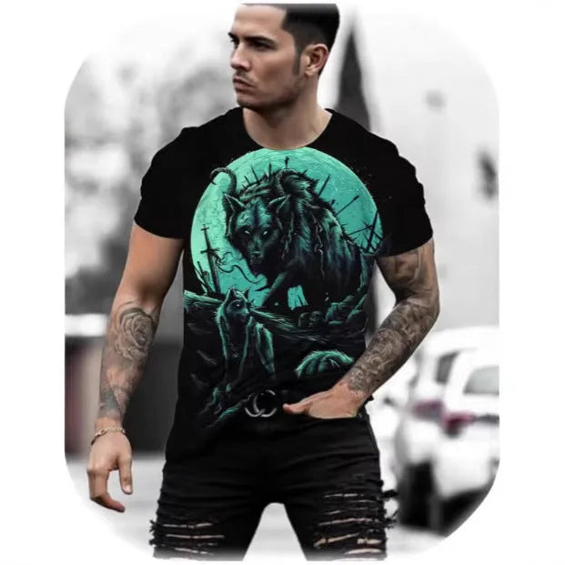 Retro 3D animal print men's short-sleeved t-shirt in polyester bird eye cloth fabric