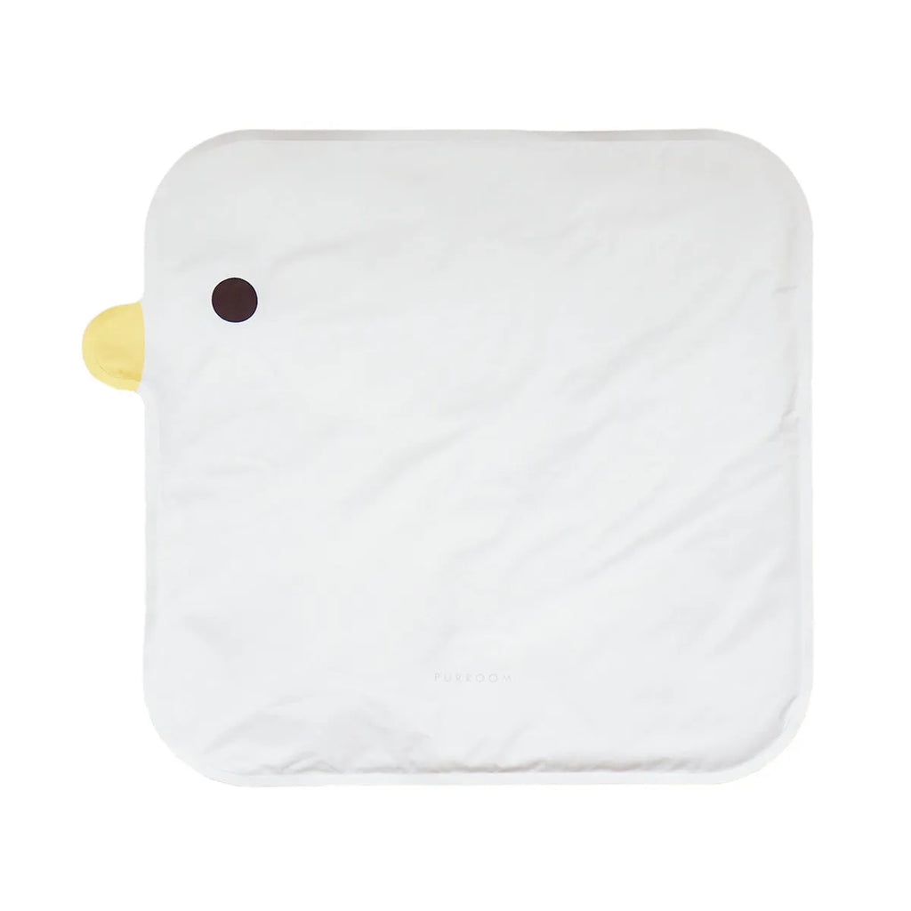 Washable chick-shaped pet cooling mat with non-stick surface next to an oval-shaped option.