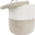 European style cotton string laundry basket extra large with lid in coffee colour series