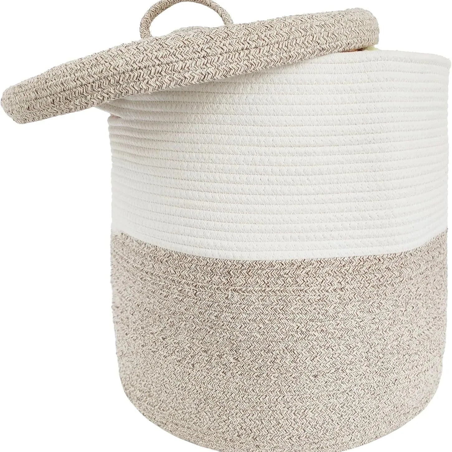 European style cotton string laundry basket extra large with lid in coffee colour series