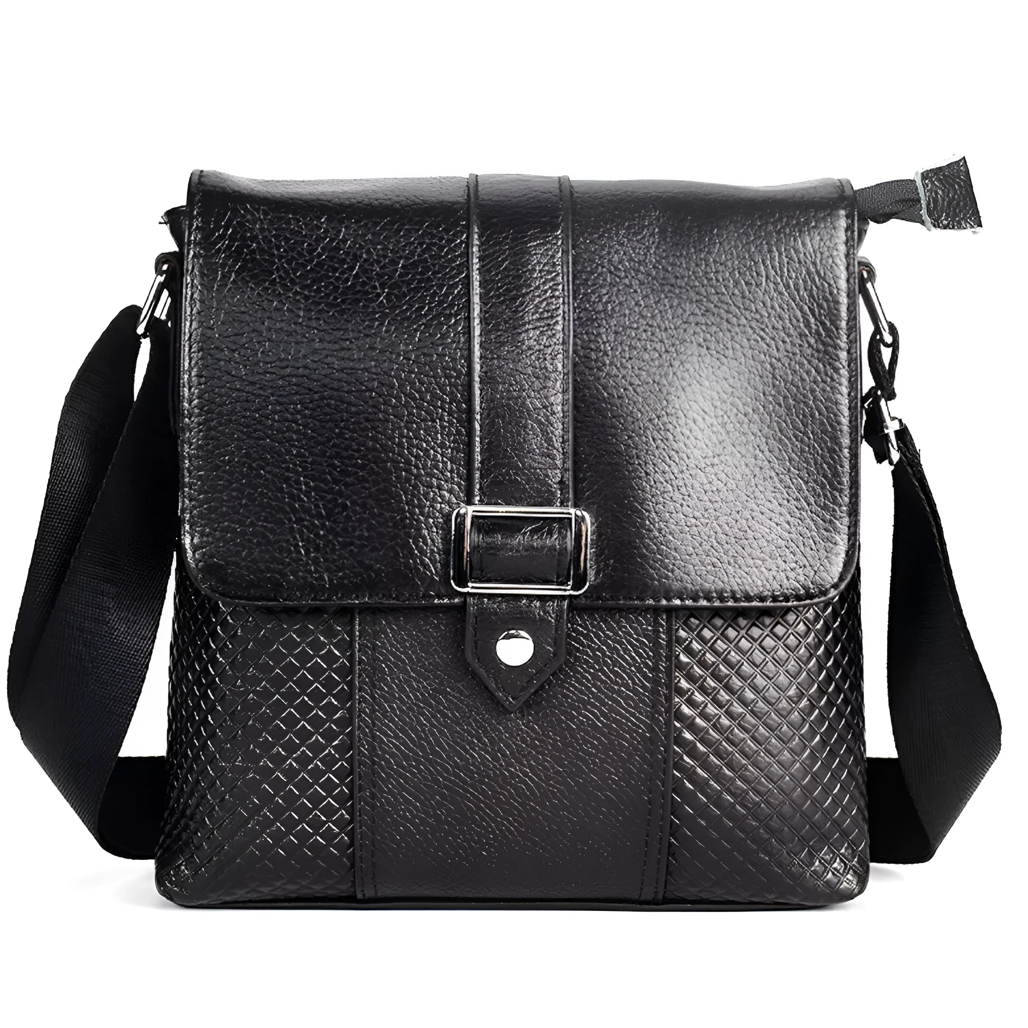 Genuine leather men's crossbody bag black top grain cowhide 26x23x5cm for business travel