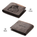 Coffee coloured horizontal PU leather men's wallet with a space for personalised photo engraving.