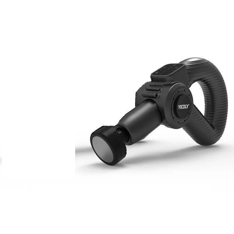 Black intelligent muscle massage gun with multiple massage heads for hot and cold compress therapy