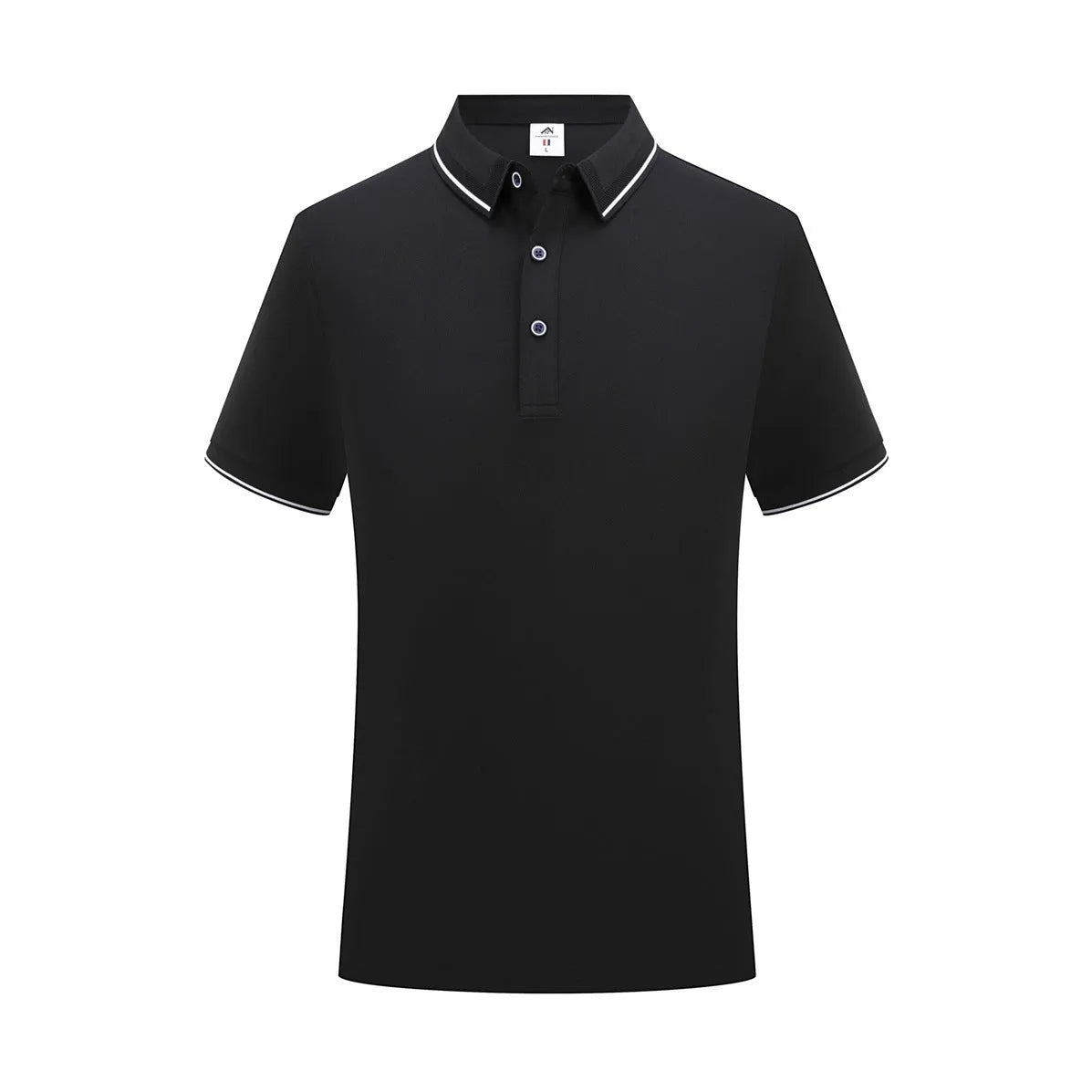 Beautician wearing a short-sleeved asymmetric polo shirt in light blue, showcasing the collar and Cool Silk Cotton fabric.