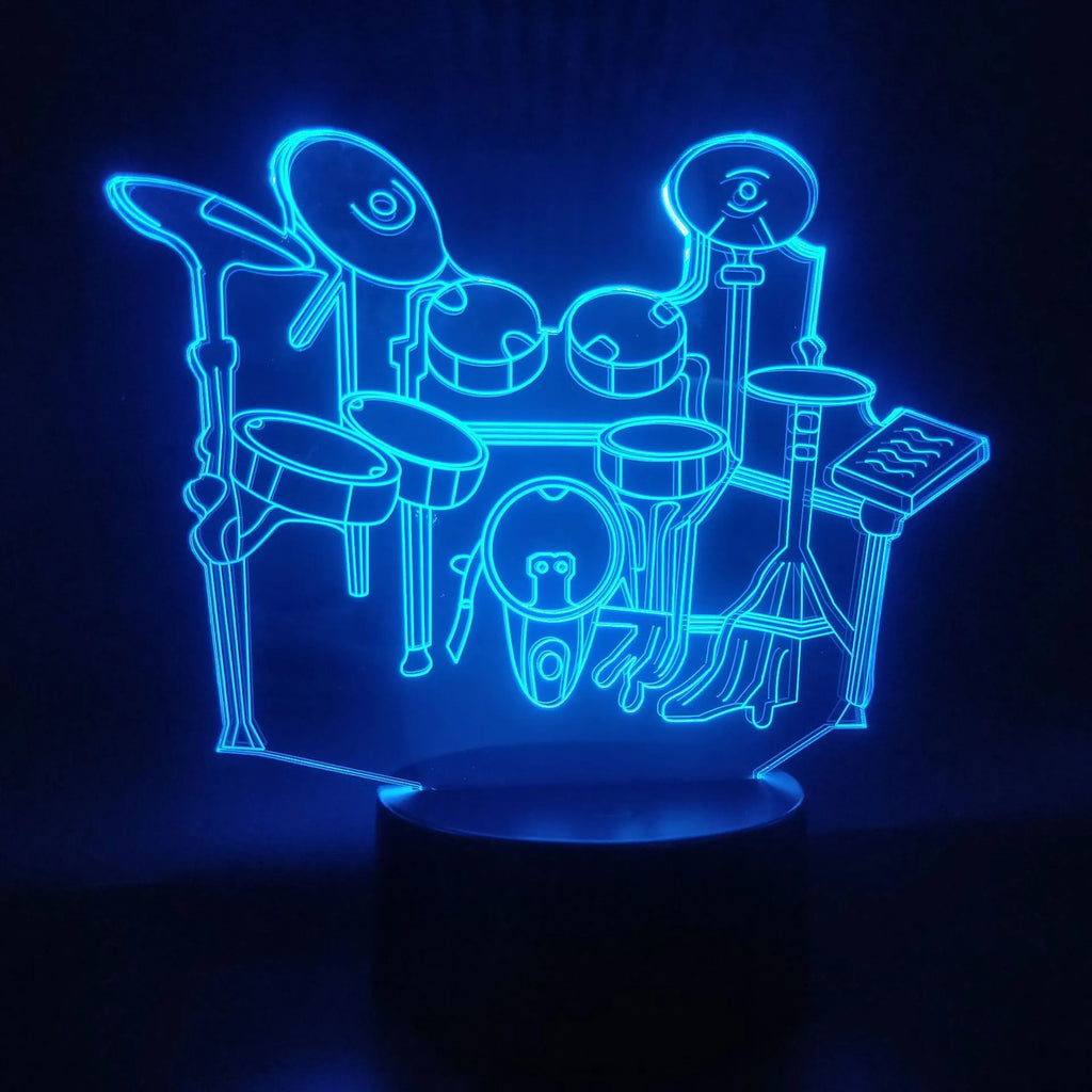 3D acrylic drum kit night light displaying blue colour with remote control