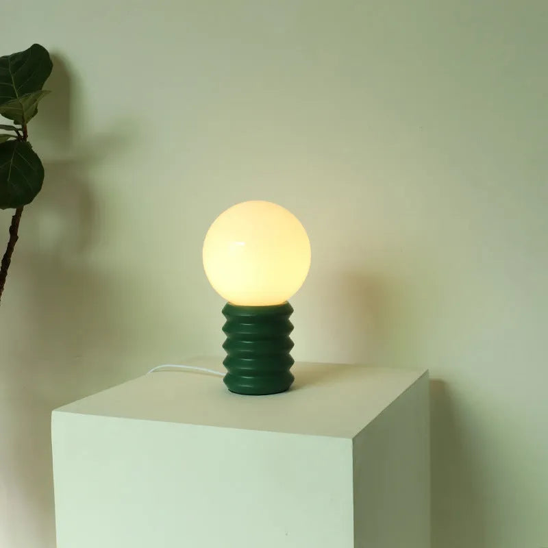 Solid wood and glass Korean style bedside table lamp in orange, green, or red