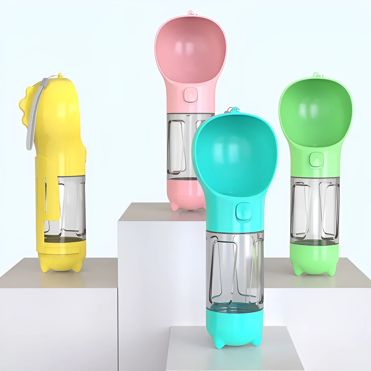Pet multifunctional water cup 300ml ABS plastic travel bottle for dogs in yellow blue pink green