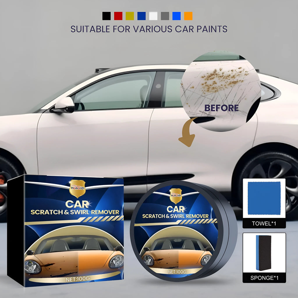 Car scratch wax 100g with sponge and cloth, 9.1cm x 9.1cm wax block for paint repair