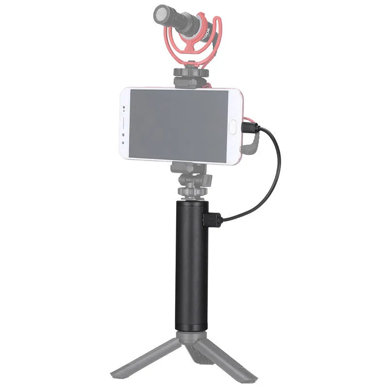 Black aluminium alloy portable power bank charging handle with integrated carry handle.