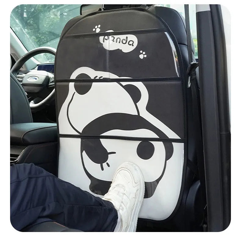 Large Naughty Panda anti-kick pad in black and white leather design for wall or furniture protection