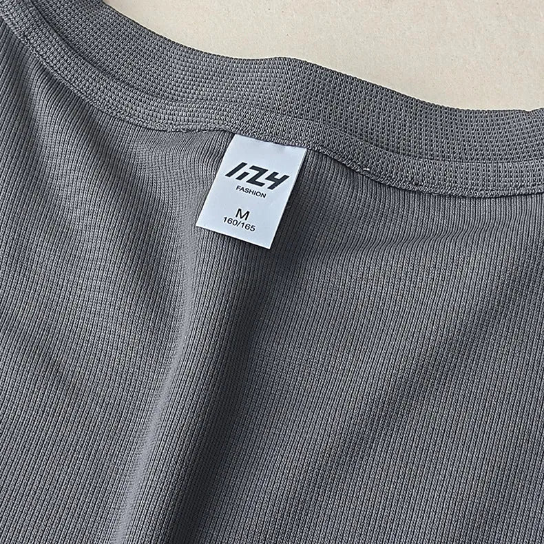 Men's dark grey heavyweight waffle-textured short-sleeved t-shirt on a hanger.