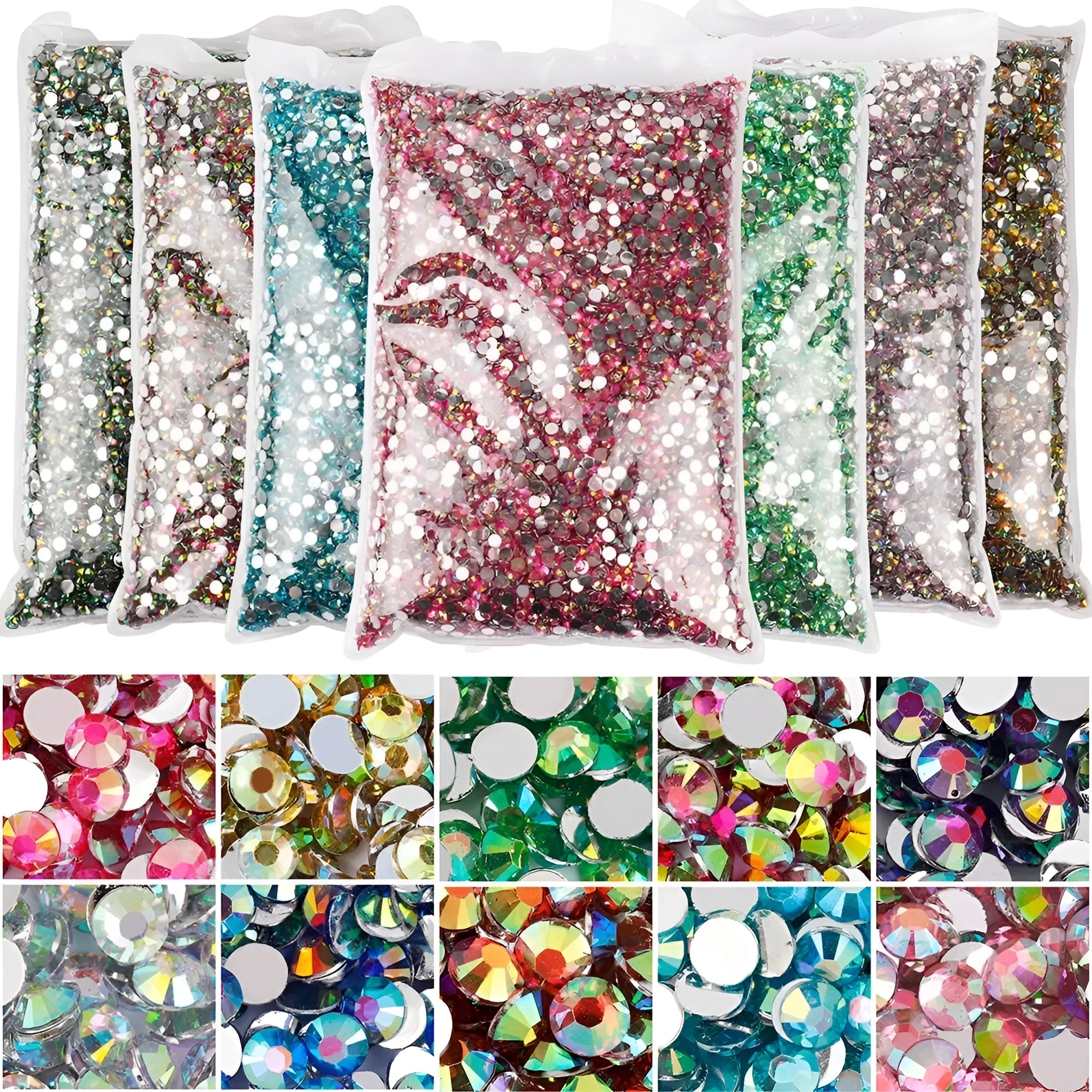 Assorted colour resin flat magic nail rhinestones with electroplated finish in various sizes