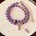 Purple crystal amethyst bead double bracelet with electroplated celestial pattern for women