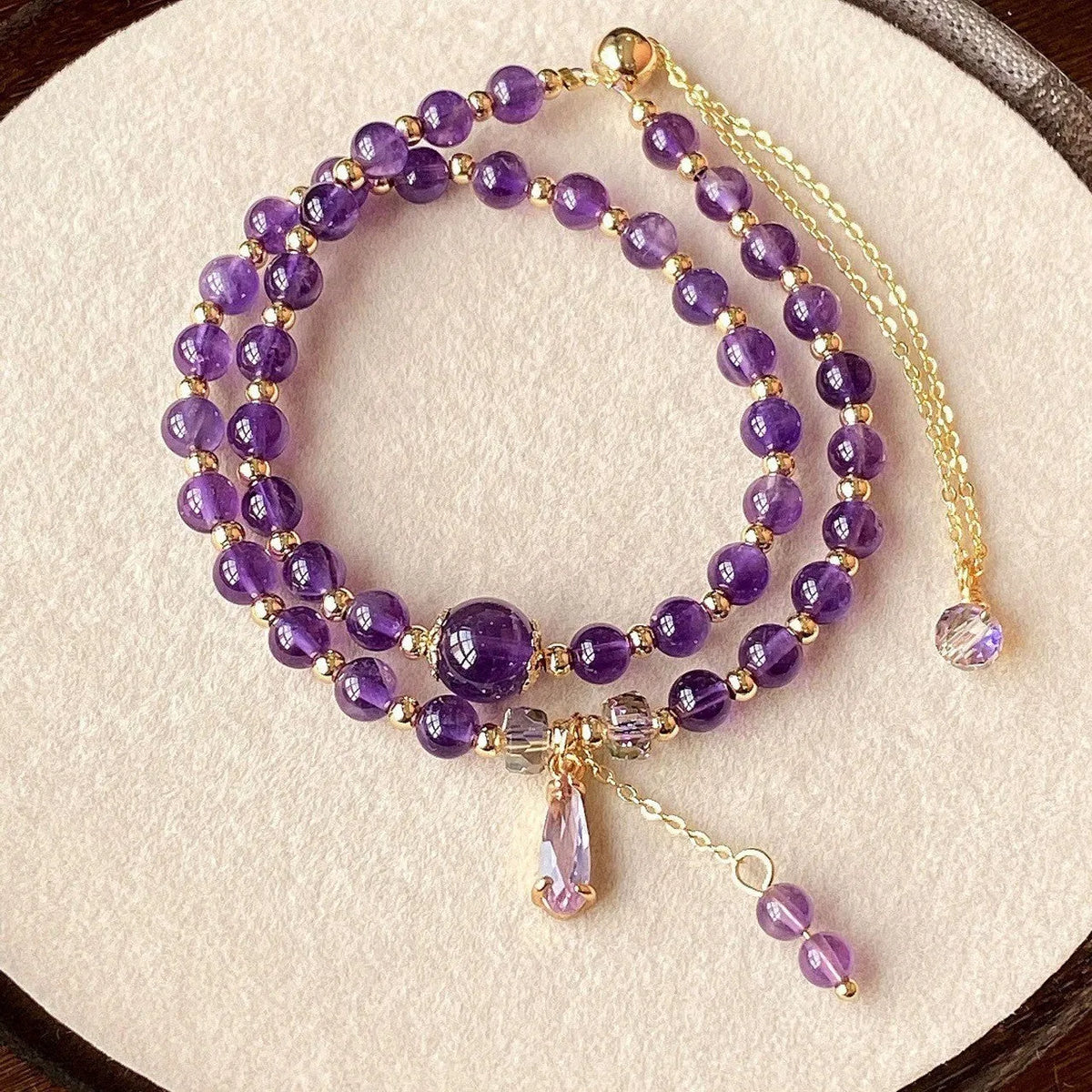 Purple crystal amethyst bead double bracelet with electroplated celestial pattern for women