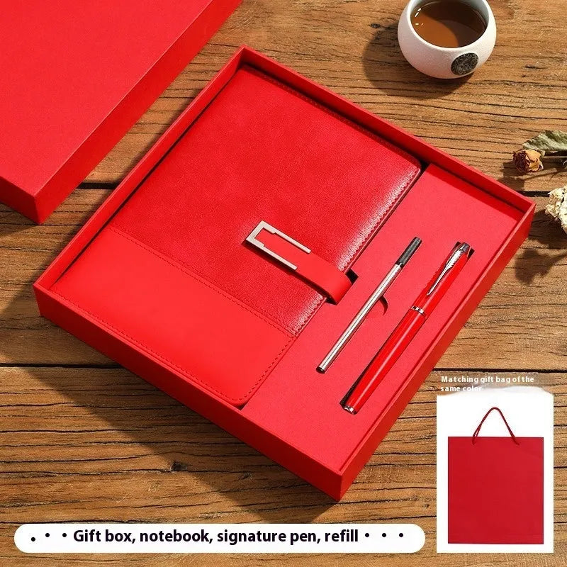 A5 soft PU leather business notebook in brown, black, green, red, or blue with gift box option