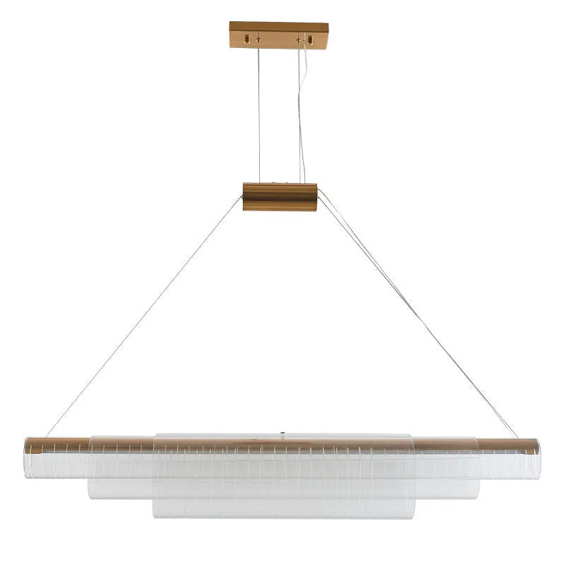 Modern minimalist glass pendant lamp with iron suspension in three length options.