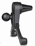 Universal car mobile phone holder with suction cup and black plastic bracket on car dashboard