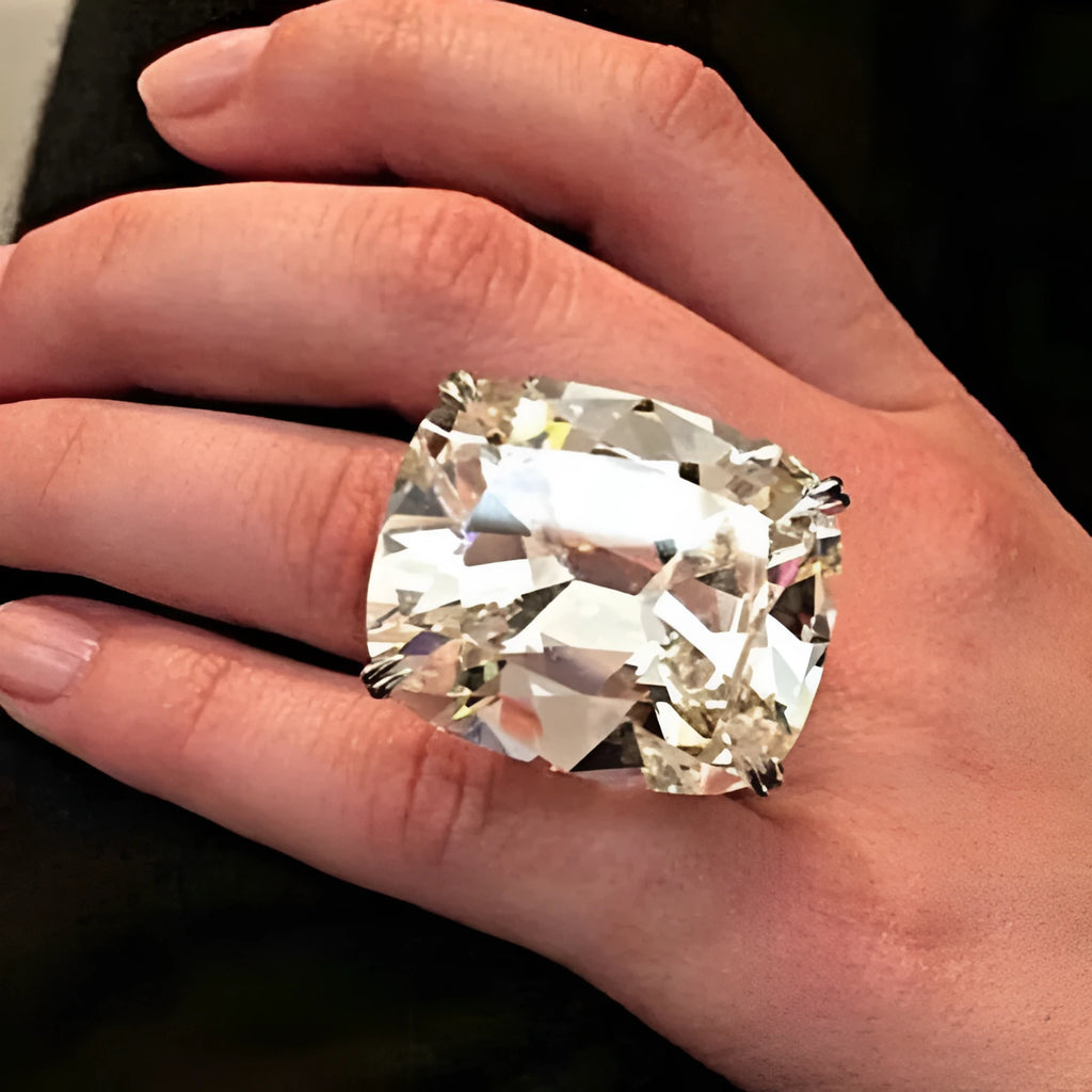 Women's simple inlaid white square diamond ring in electroplated white gold colour
