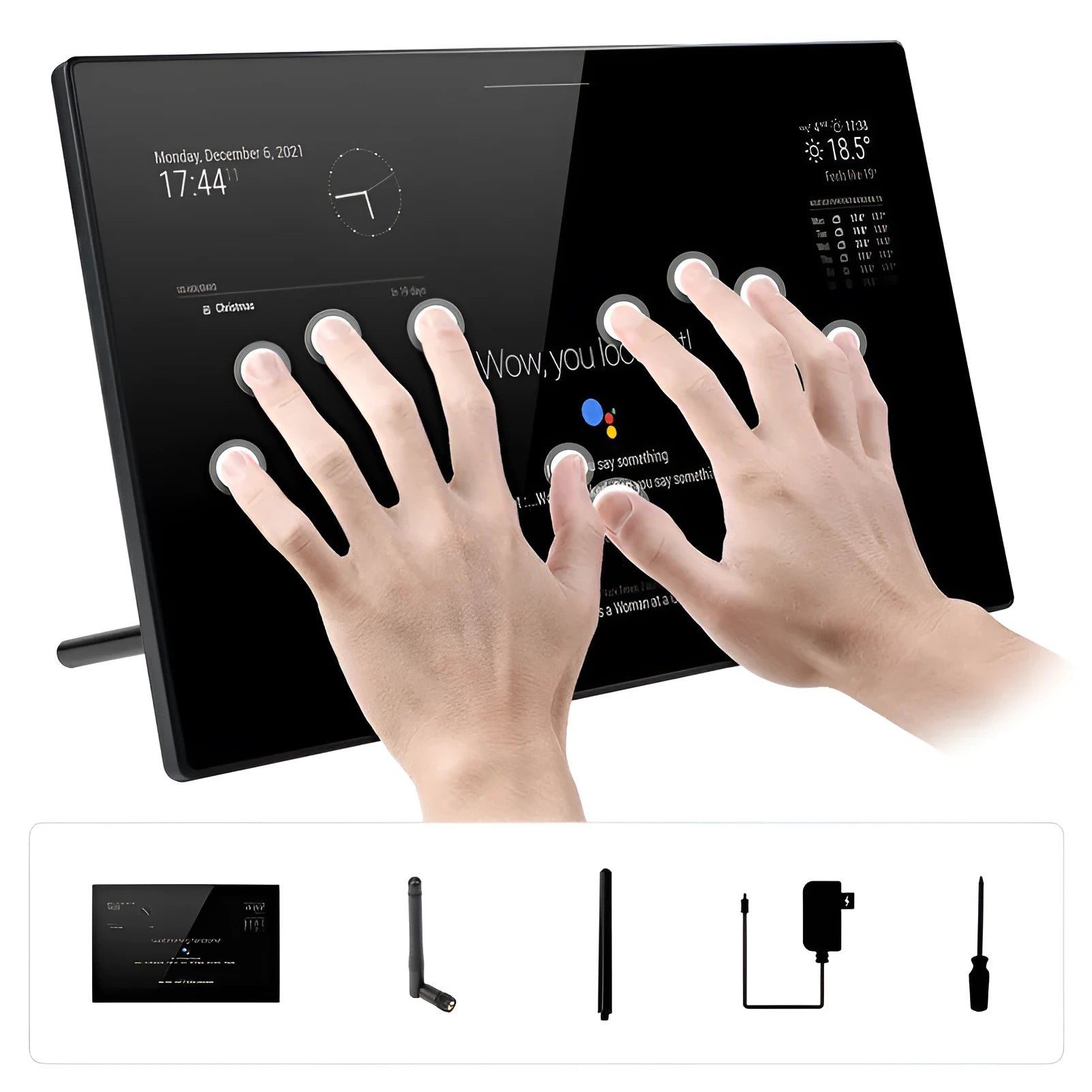 13.3-inch integrated computer voice assistant touch display unit with ABS casing.
