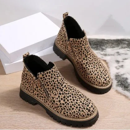 Suede ankle boots with side zipper, chunky heel, round toe, low tube, solid colour women's footwear