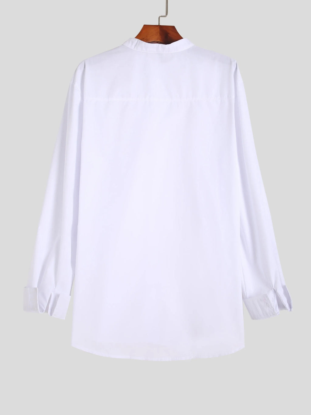 Stand-up collar white shirt for teenage men, long sleeves, slim fit, white colour