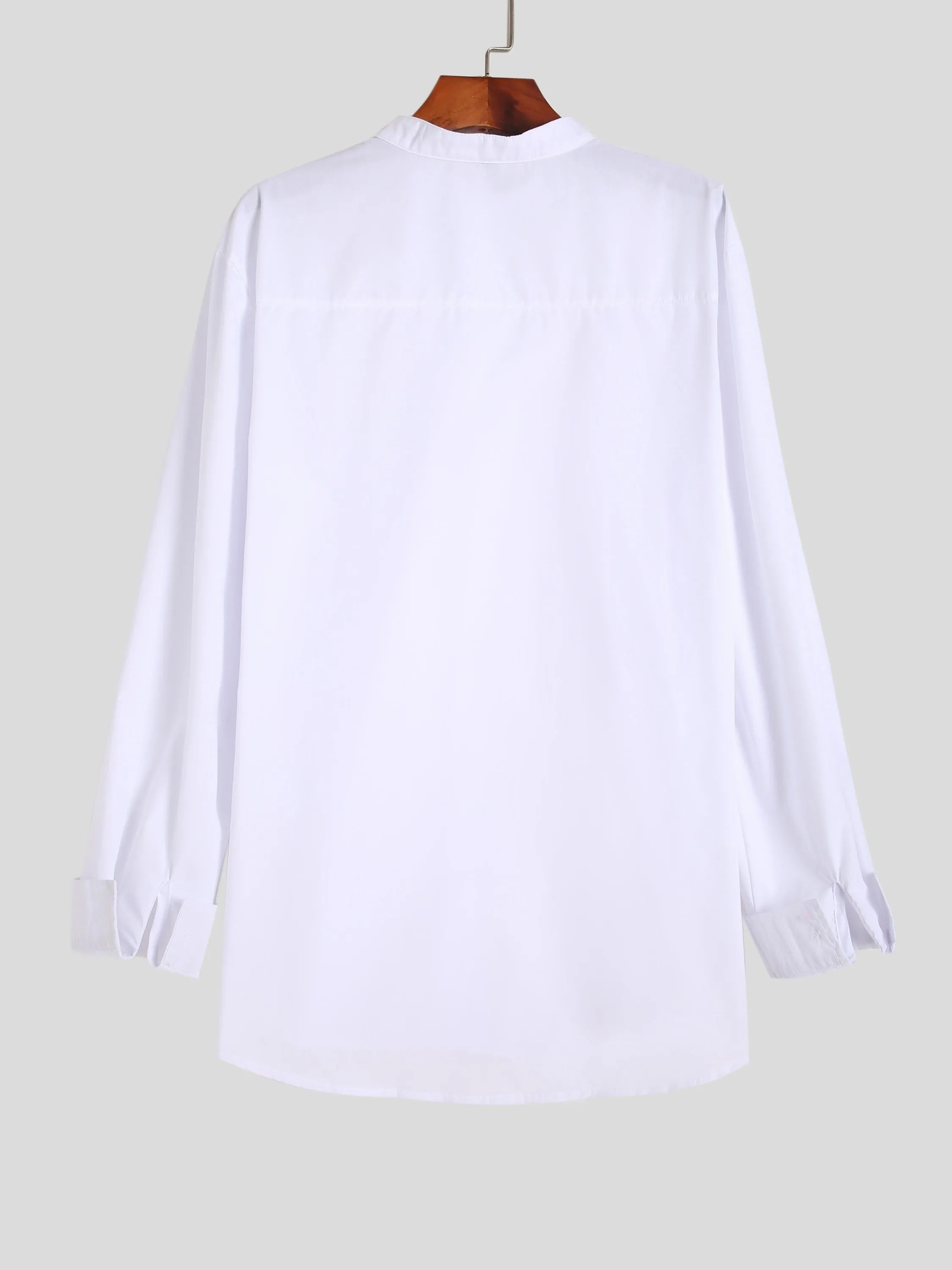 Stand-up collar white shirt for teenage men, long sleeves, slim fit, white colour
