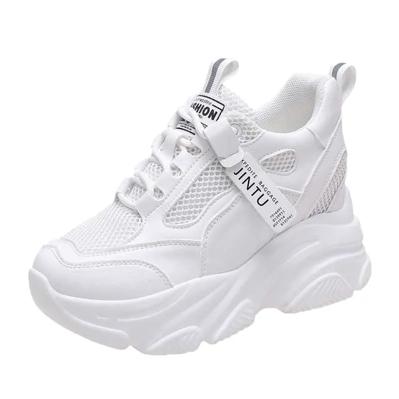 Women's black mesh platform casual shoes with hollow-out toe holder and TPR sole