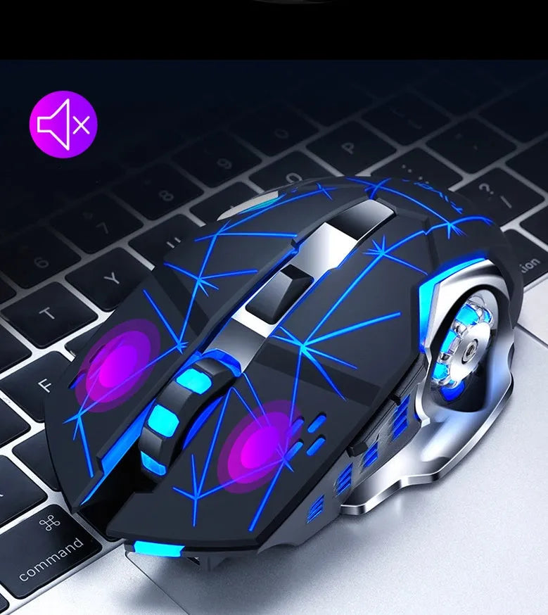 Wireless charging mouse with quiet click buttons in black or white colour options